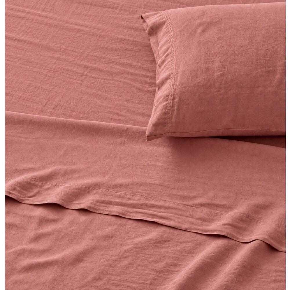 Garnet Hill Relaxed-Linen Sheets European Flax Dusty Rose King Flat & Fitted